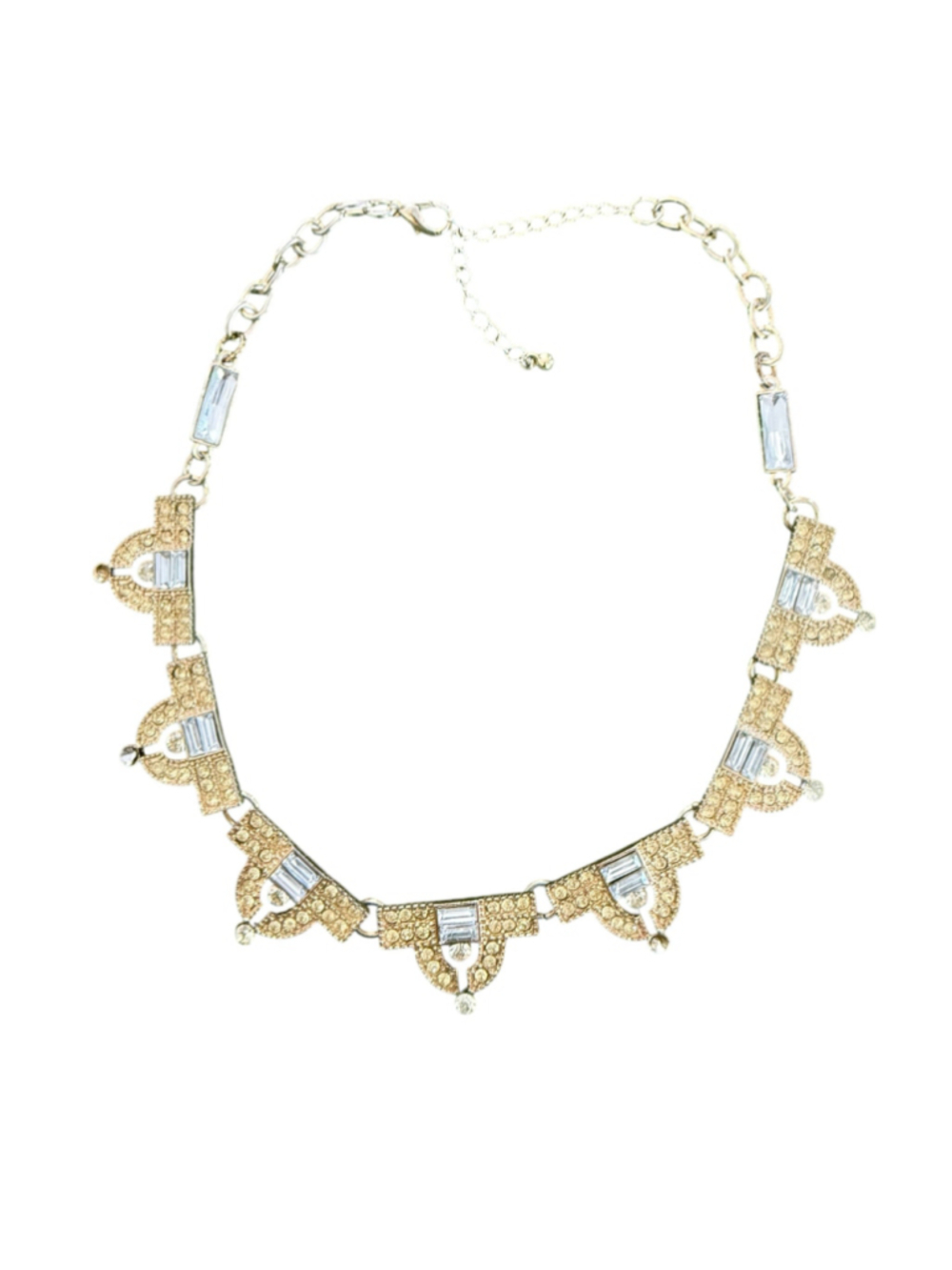 Gold Vintage Art Deco Rhinestone Choker Necklace, One Size